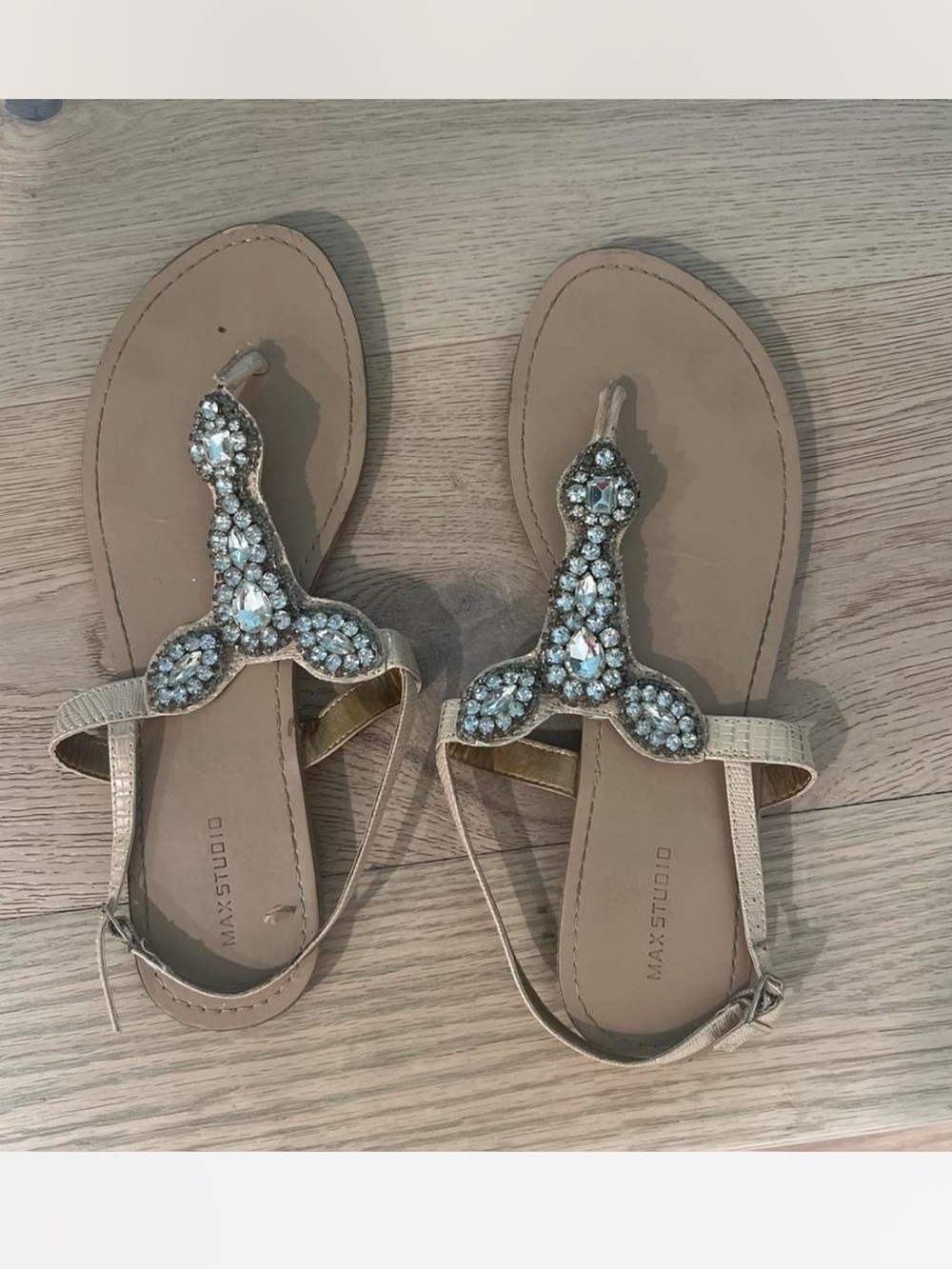Max Studio Gold Jeweled T-Strap Sandals